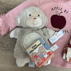 ChickPea Baby Girl Fall Apple Of Daddy’s Eye Outfit 24M Demdaco Stuffed Monkey