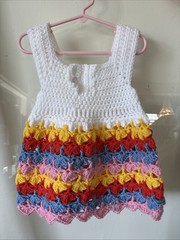 Vtg Baby Girl Crochet Dress Blue Yellow Orange White 2T Photo Prop Handcrafted