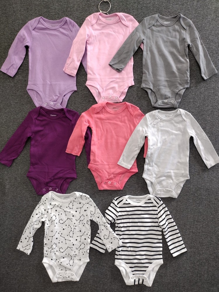 Hanes Baby Ultimate Flexy Long Sleeve Bodysuit Boys & Girls 8-Pack Size 6-12 M