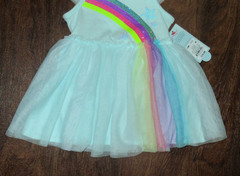 Cat & Jack Sequin Rainbow Tulle Tutu Dress Baby Girls Size 12M Aqua Mint Bottoms