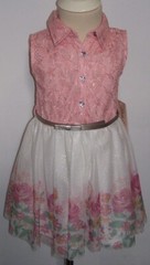 Girls Little Lass 2 Pc Peach Lace Floral Sparkle Western Dress with Belt 4T
