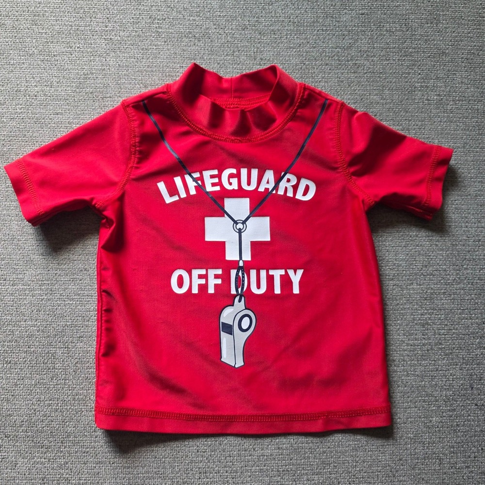 Carters Baby Boy Red Lifeguard Off Duty Short Sleeve Rash Guard Swim Shirt 12M
