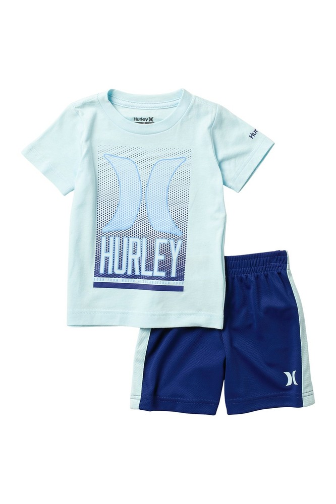 Hurley Infant Toddler 2 Pc T-Shirt S/S Tee Shorts Set Blue Optic 12M/18M/24M