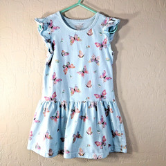 Garanimals Girls Dress Sz 4T Blue Butterfly Ruffle Sleeve Dropped Waist Spring