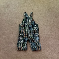 BABY GAP 6-12 MONTH PATCHWORK MADRAS PLAID LINED OVERALLS, COTTON, 5 POCKETS