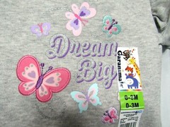 New Garanimals Bodysuit and Pants Size 0-3 Months Gray “DREAM BIG” Butterflies