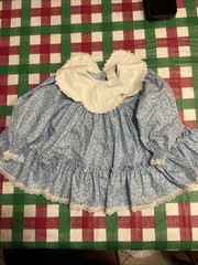 Vtg Bryan Baby Girls Dress 18 months Ruffled Blue Bow Layered Lace Puffy Sleeve