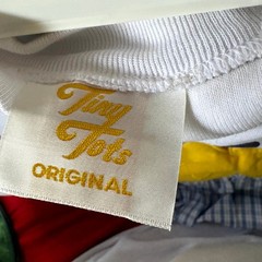 Vintage Y2K Tiny Tots 3-Piece Pants Set Unisex 18M Blue White Gingham Fish Patch