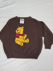 Y2K Disney Store Winnie The Pooh Knit Pullover Sweater Kids XS Unisex Brown Cozy