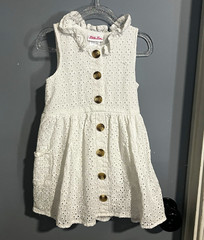 Little Lass Girls 4T White Eyelet A-Line Knee Dress Sleeveless Pockets