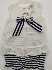 Vintage SMALL STEPS 24 Months 2pc Sailor Blue White Striped Outfit Sleeveless