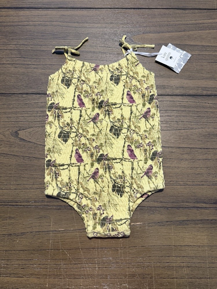 Kate Quinn Smocked Finch Bird One Piece Romper Organic Cotton Size 2T