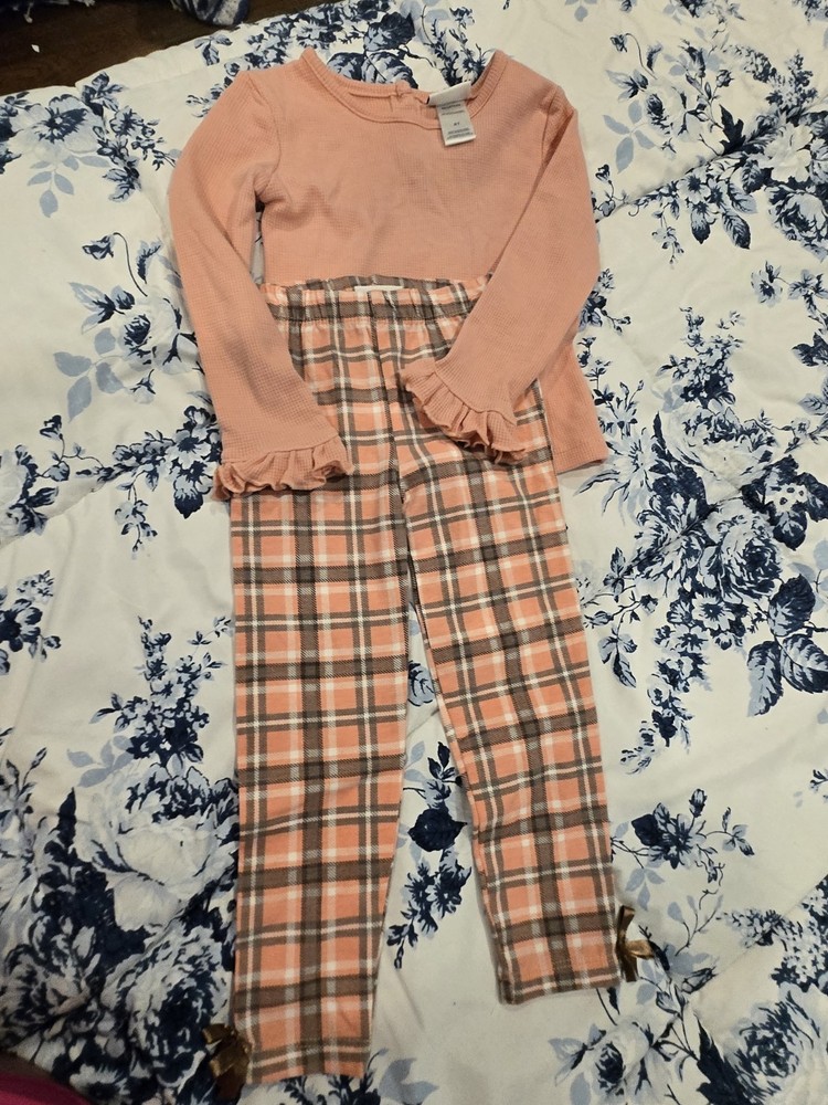 Girls 4T Nicole Miller New York Waffle Long-Sleeve And Plaid Leggings. NWOT