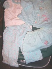 BABY WORKS Adorable Aqua & Pink 4-Piece OnePiece/Skort Set – SIZE 6-9 MOS.
