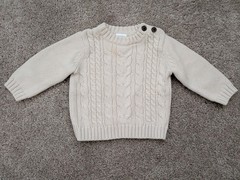Gymboree Beige Cable Knit Pullover Sweater 3-6 Months Button Shoulder Patches
