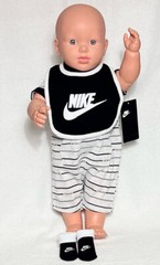 New NIKE Baby 3-pc Outfit Gift Set: Bodysuit/Romper, Bib & Booties. 0-3M. UNISEX