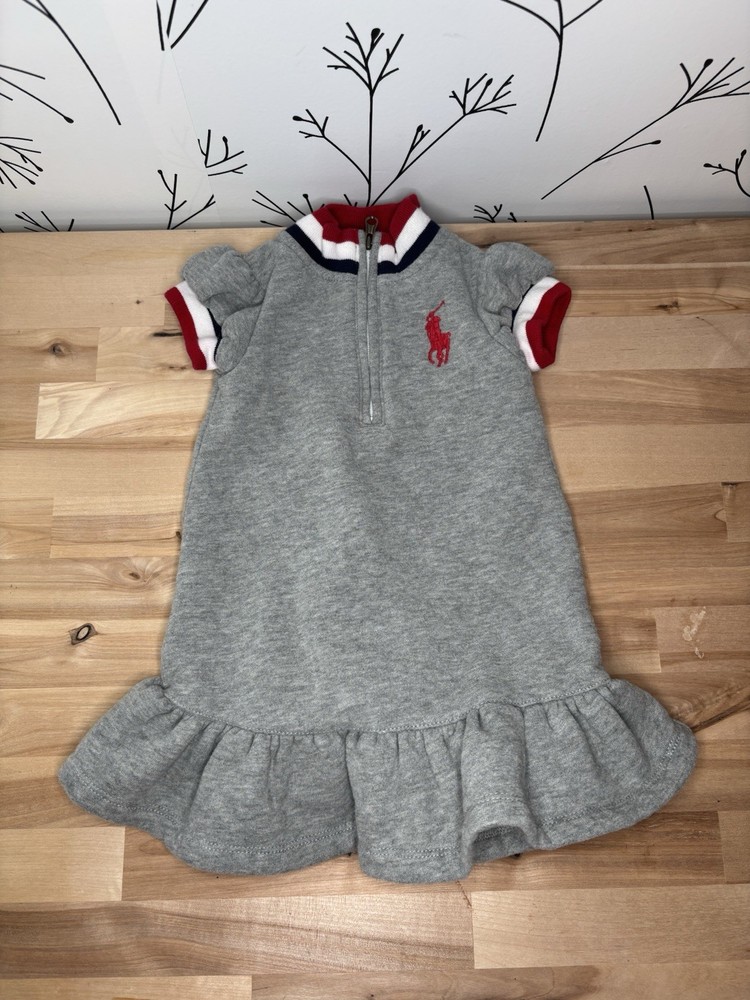 VTG Ralph Lauren Polo USA Gray Half Zip Ruffled Dress 9M