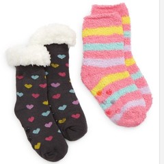 Capelli New York Wize 2-4T 2-Pack Hearts & Stripes Slipper Socks, Grey – 467