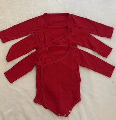 Long Sleeve Baby Side-Snap Cotton Kimono Bodysuits (3 Pack) Size 6m Red