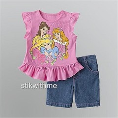 Disney PRINCESSES Licensed TOP & Denim SHORT SET Baby (12 Mos.) NEW FREE Ship