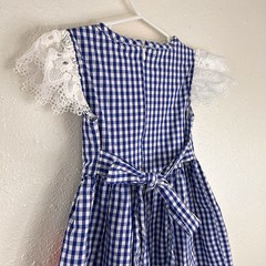 BMG Apple Applique Royal Blue Smocked Gingham Dress Lace Toddler Girls Size S 3T