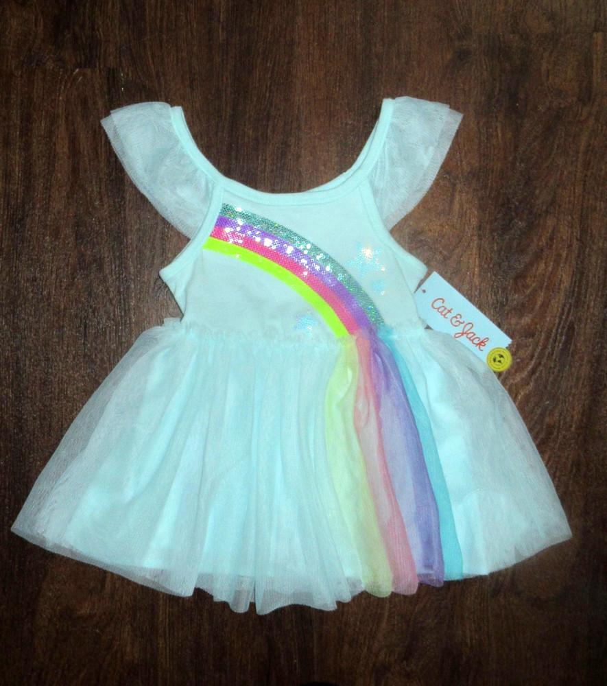 Cat & Jack Sequin Rainbow Tulle Tutu Dress Baby Girls Size 12M Aqua Mint Bottoms