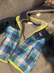 multicoloured blue Patagonia lined toddler winter coat