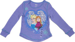 Disney Toddler Purple Long Sleeve Thermal Knit Frozen Anna Elsa Print Shirt Sz 2