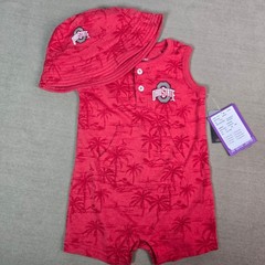 Colosseum Ohio State Buckeyes Infant Red Tropical Romper Bucket Hat Set 6-12M