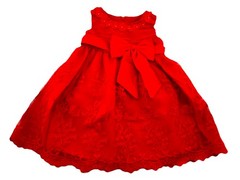 Baby Girl Embroidered Red Dress w/ Pearls, Lace Satin Bow Holiday Formal, 12M