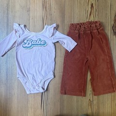 PL Baby long sleeve Babe bodysuit brown corduroy wide leg pant set SIZE 18M