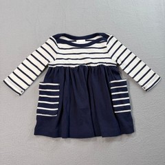 Hanna Andersson Nautical Dress Baby 3-6M Blue Striped Organic Cotton Pockets