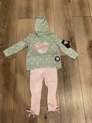 Girls First Toddler 2T Sage Green Sequin Heart Hoodie & Pink Jogger Set NWT