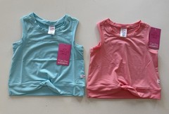 NWT 2 Rufflebutts Sleeveless Active Tops w Mesh 3t Aqua Blue and Bubblegum Pink