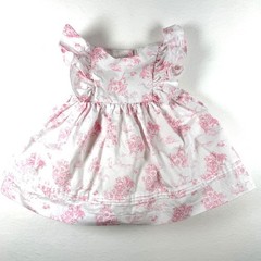Janie and Jack Baby Girls Pink White Toile Bunny Ruffle Dress 3-6 Months