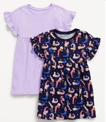 NWT Girls Lot of 2 Size 2T Dresses Short Sleeved Mermaid Print and Purple Ribbed