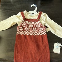 Cloud Island 24M 2pc Fair Isle Knit Overall & Long Sleeve Tee Red/White