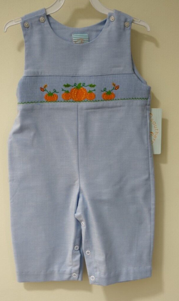NWT Southern Sunshine Chambray Smocked Pumpkins Longall Boy’s Size 6 Month