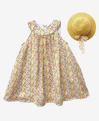 NWT Blueberi Boulevard Girls Chiffon Floral Dress Set 3-6 Months Bow Straw Hat