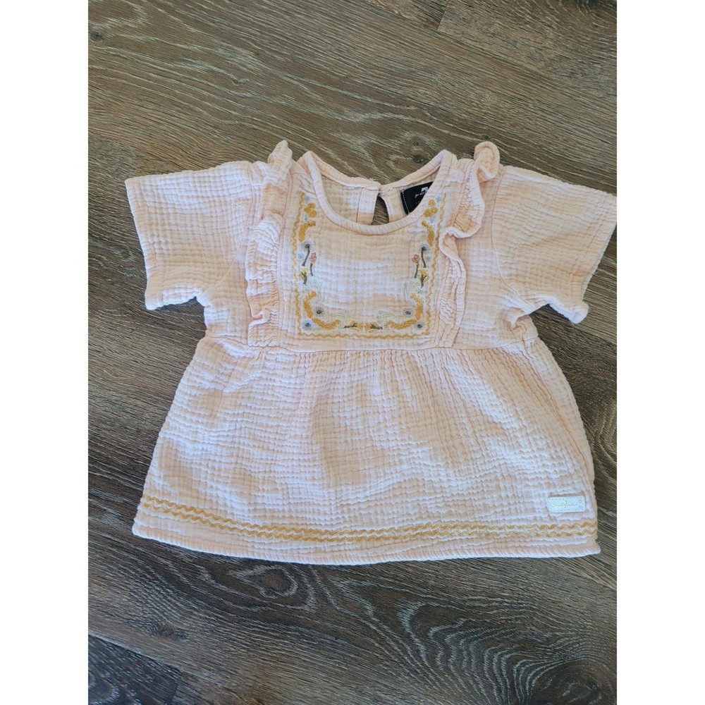 7 For All Mankind Baby Girl Pink Gauze Cotton Embroidered Ruffle Top 3T #5