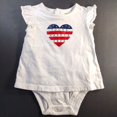 Carter’s Girls Bodysuit Dress 18M July 4th S/S Red White Blue Heart Flag Baby