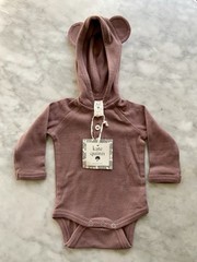 NWT Kate Quinn Hooded Bodysuit With Bear Ears 100% Organic Cotton