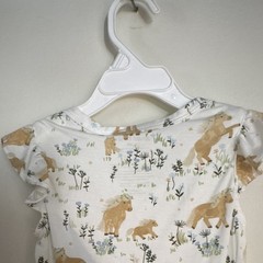 Angel Dear 12-18M White Horse Print Ruffle Short Sleeve Cotton Knit Bodysuit