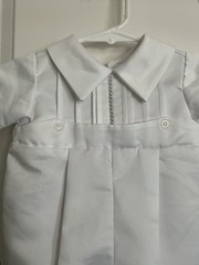 TIP TOP-3M-Baby Boy Bubble Romper/Tuxedo Suit-White Satin Polyester-Pin Tucks