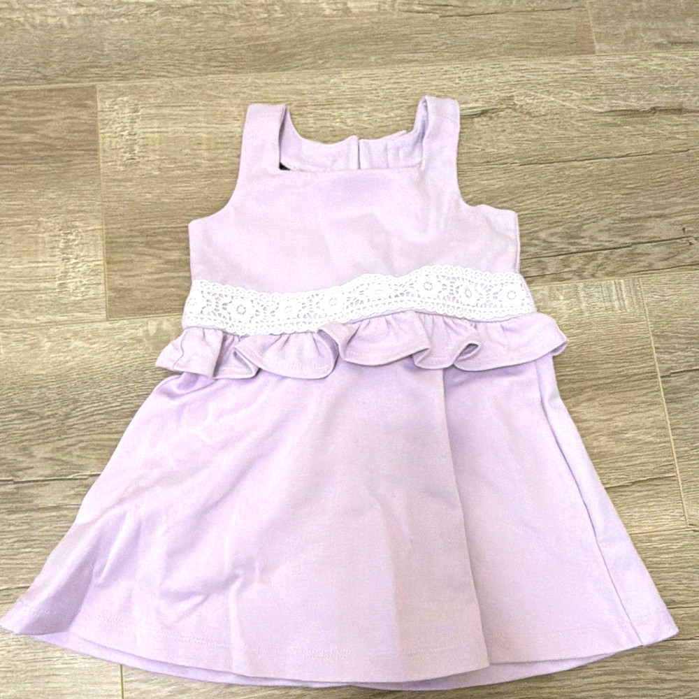 Janie and Jack Girls Purple Lace Ruffle Bow Dress Square Neck Sleeveless 12-18M