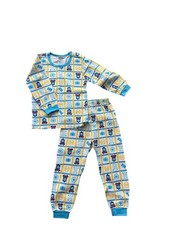 Kids Boys Pajama Set Size 110 2T-3T Blue Train Print 100% Cotton Korea