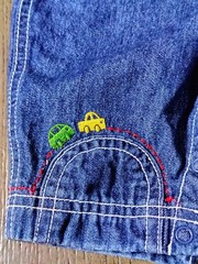 GYMBOREE OVERALLS VINTAGE 2001 LIGHTWEIGHT DENIM 0-3 MONTH~CAR THEME,SNAPS RARE