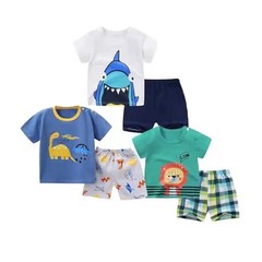 Baby Boy Shorts Set – Summer Clothes with Dinosaur Cotton Tops + Shorts Outfi…