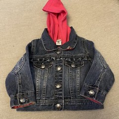 Arizona Jeans Denim Jacket Hooded Baby Girls 6M Blue With Hot Pink Floral Spring