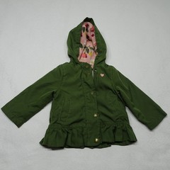 Carters Girls Size 12 Months Green Hoodie Lined Jacket Ruffled Hem Button Zip